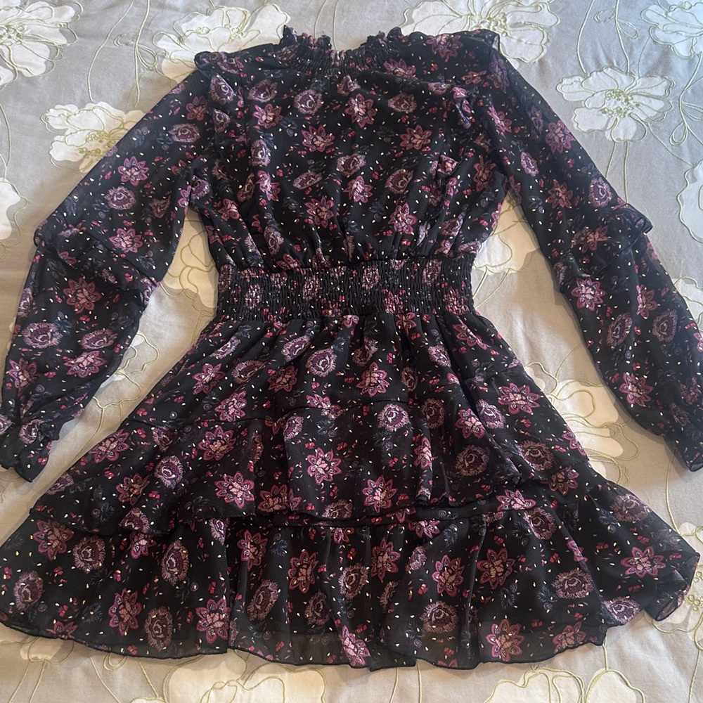 Aqua Kids Dress - Black and Pink Floral, Size 10/12